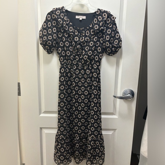 Loft Geo Ruffle Hi-Lo Midi Dress - Picture 3 of 4
